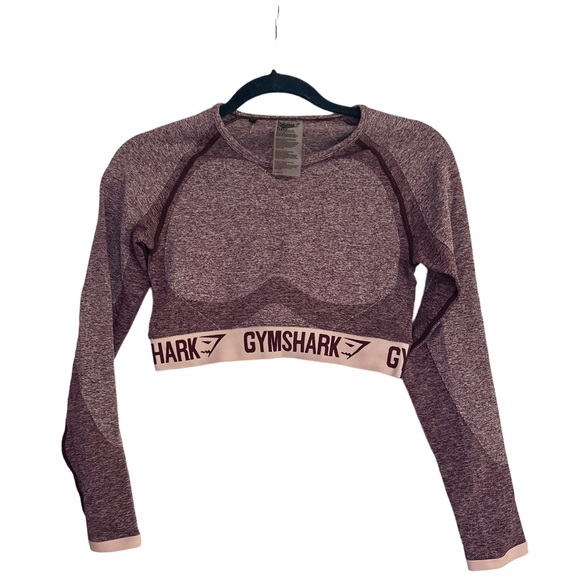 Gymshark Flex Dark Ruby Long Sleeve Dry Athletic Crop Top Medium Purple - Picture 2 of 4